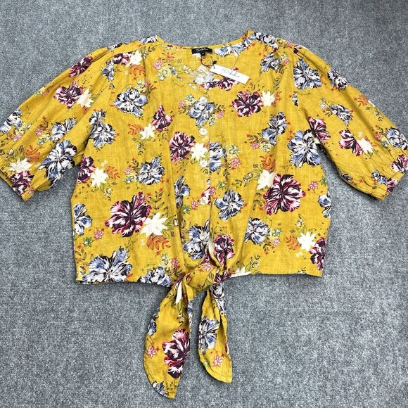 Anthropologie x RD & KOKO Top Size 3X 100% Linen Button Up Tie Bottom NEW W Tags - Picture 1 of 7